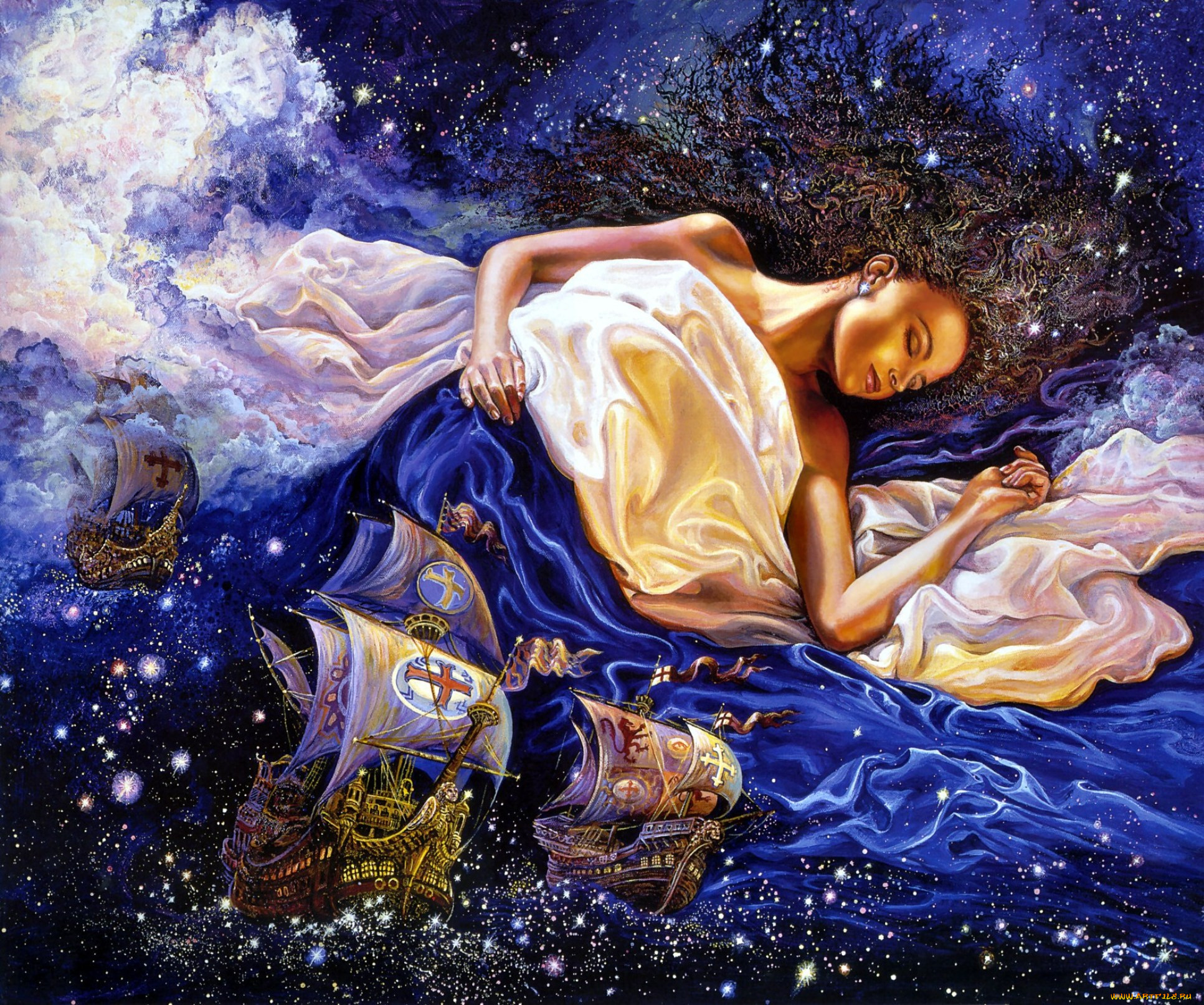 astral, voyage, , josephine, wall, painting, woman, sleep, boats, fantasy, ships